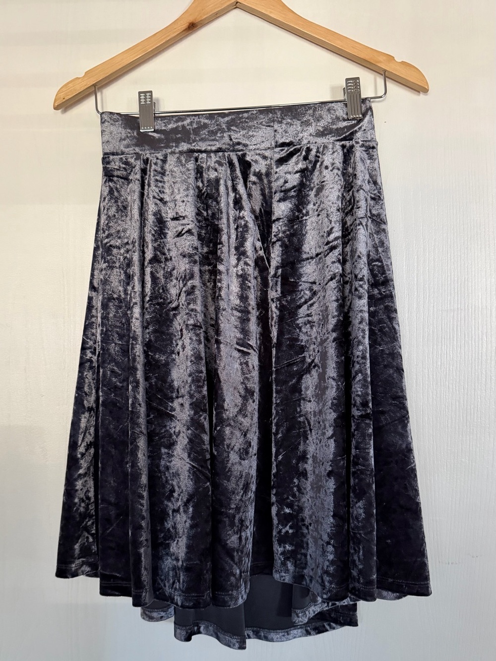Mini Velvet Skater Skirt in Charcoal Gray